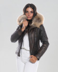 Piumino donna con cappuccio mod. Lasmara Testa di Moro in vera pelle 100% made in Italy