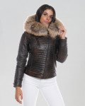 Piumino donna con cappuccio mod. Lasmara Testa di Moro in vera pelle 100% made in Italy