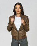 Women's Light Brown Leather Bomber Jacket - Vittoria | Leather Trend