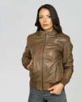 Women's Light Brown Leather Bomber Jacket - Vittoria | Leather Trend