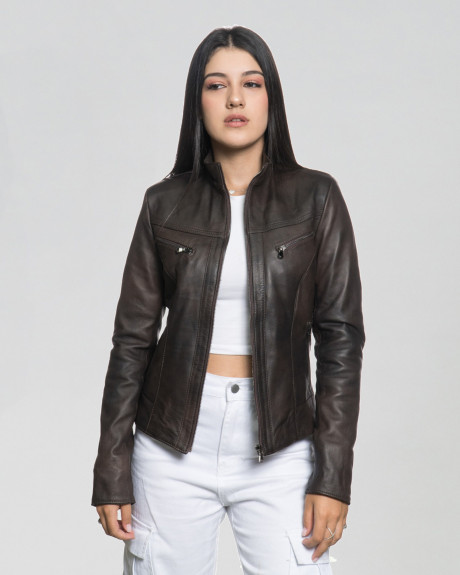 Women’s Dark Brown Leather Biker Jacket - Kelly | Leather Trend