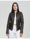 Women’s Dark Brown Leather Biker Jacket - Kelly | Leather Trend