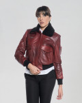 Women's Bordeaux Leather and Shearling Bomber Jacket | Leather Trend