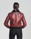 Women's Bordeaux Leather and Shearling Bomber Jacket | Leather Trend