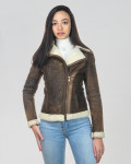 Women's Perfecto jacket in real Brown Shearling 100% made in Italy