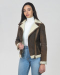 Women's Perfecto jacket in real Brown Shearling 100% made in Italy