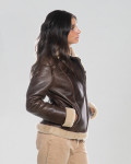 Women's Perfecto jacket in real Brown Shearling 100% made in Italy