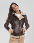 Women's Perfecto jacket in real Brown Shearling 100% made in Italy
