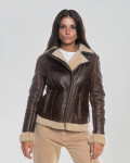 Women's Perfecto jacket in real Brown Shearling 100% made in Italy