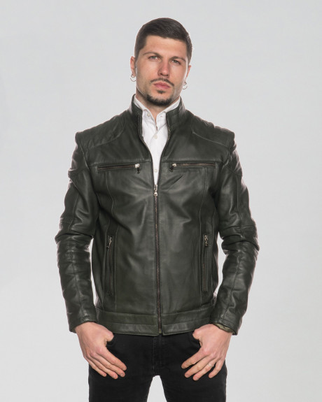 Men's Green Leather Biker Jacket - Attila | Leather Trend