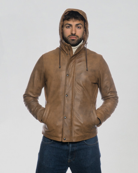 Benny - Light Brown Leather Down Jacket | Leather Trend 2