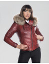 Piumino donna con cappuccio mod. Lasmara Bordeaux in vera pelle 100% made in Italy