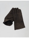 Nives - Women's Dark Brown Gloves Suede in real sheepskin Shearling fur Dark Brown