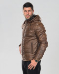 Men's down jacket mod. Berlin brown genuine leather 100% made in Italy