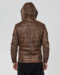 Men's down jacket mod. Berlin brown genuine leather 100% made in Italy