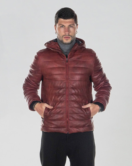 Men's Bordeaux Leather Down Jacket - Rio | Leather Trend