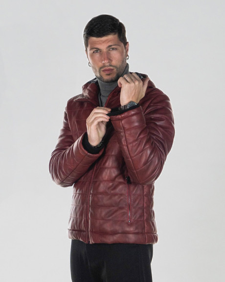 Men's Bordeaux Leather Down Jacket - Rio | Leather Trend 2