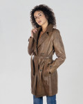 Women's Light Brown Leather Coat – Viviana | Leather Trend