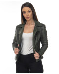 Chiodo in Pelle Donna Verde - Giselle | Leather Trend