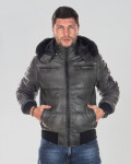 Piumino da uomo mod. Boston grigio in vera pelle 100% made in Italy