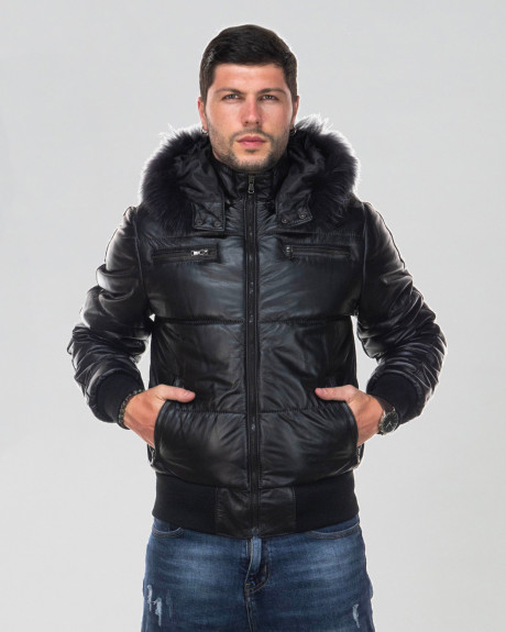 Piumino da uomo mod. Boston nero in vera pelle 100% made in Italy