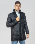 Men's down jacket mod. Long Down Jacket in genuine black leather 100% made in Italy