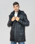 Men's down jacket mod. Long Down Jacket in genuine black leather 100% made in Italy