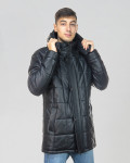 Men's down jacket mod. Long Down Jacket in genuine black leather 100% made in Italy