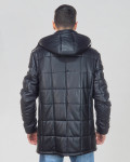 Men's down jacket mod. Long Down Jacket in genuine black leather 100% made in Italy