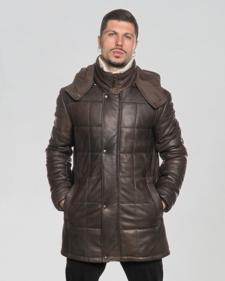 Piumino da uomo mod. Piumino Lungo Testa di Moro in vera pelle 100% made in Italy