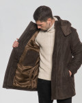 Men's down jacket mod. Long Down Jacket in Dark Brown Nabuk 100% made in Italy