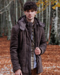Men's down jacket mod. Long Down Jacket in Dark Brown Nabuk 100% made in Italy