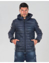 Men's Blue Leather Down Jacket - Rio | Leather Trend