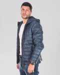 Men's Blue Leather Down Jacket - Rio | Leather Trend
