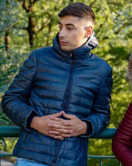 Piumino in pelle da uomo blu - Rio | Leather Trend 2