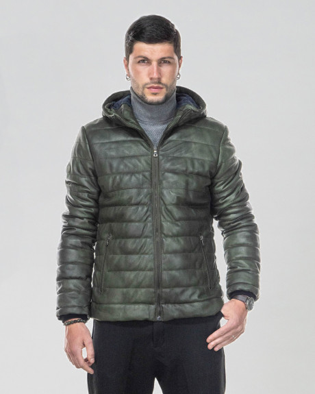 Piumino in pelle da uomo verde - Rio | Leather Trend
