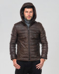 Men's Dark Brown Leather Down Jacket - Rio | Leather Trend