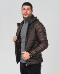 Men's Dark Brown Leather Down Jacket - Rio | Leather Trend
