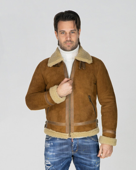 Giacca uomo Beige in vero montone Shearling 100% made in Italy