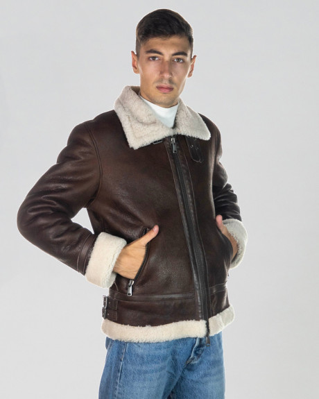Man's Dark Brown Smooth effect jacket in real Shearling 100% made in Italy 2