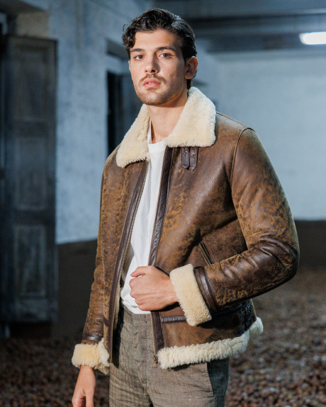 Men's Beige Sheepskin Jacket – Franco | Leather Trend