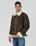 Giacca uomo Cuoio effetto Graffiato in vero montone Shearling 100% made in Italy
