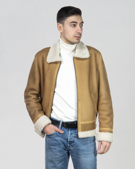 Man's Brown Smooth effect jacket in real Shearling 100% made in Italy 2