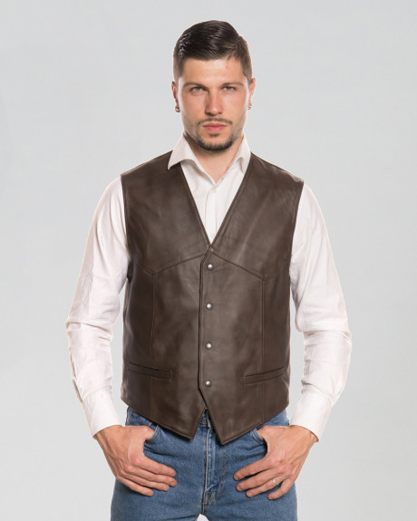 Men's Dark Brown Leather Vest - Vincent | Leather Trend