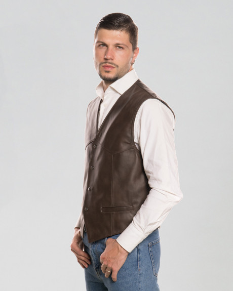 Men's Dark Brown Leather Vest - Vincent | Leather Trend 2