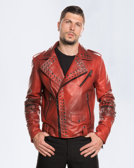 Chiodo Uomo Borchiato Bordeaux in Pelle - Vasco | Leather Trend