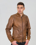 Men's Light Brown Leather Bomber Jacket – David | Leather Trend
