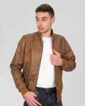 Men's Light Brown Leather Bomber Jacket – David | Leather Trend