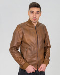 Men's Light Brown Leather Bomber Jacket – David | Leather Trend
