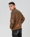 Men's Light Brown Leather Bomber Jacket – David | Leather Trend